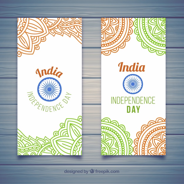 Vecteur gratuit bannières de la fête de l'indépendance indienne dans le style mandala