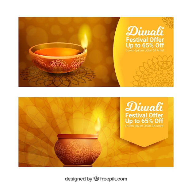 Vecteur gratuit bannières golden diwali