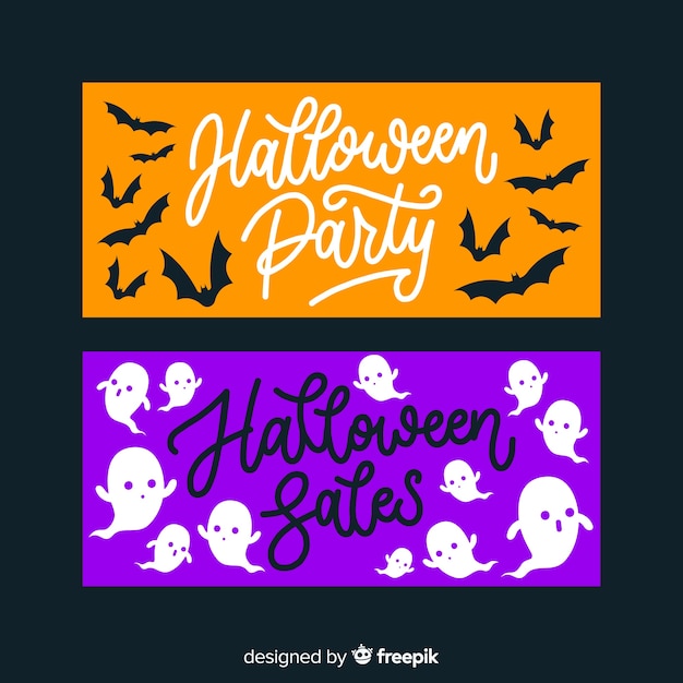 Bannières Halloween Dessinés à La Main Orange Et Violet