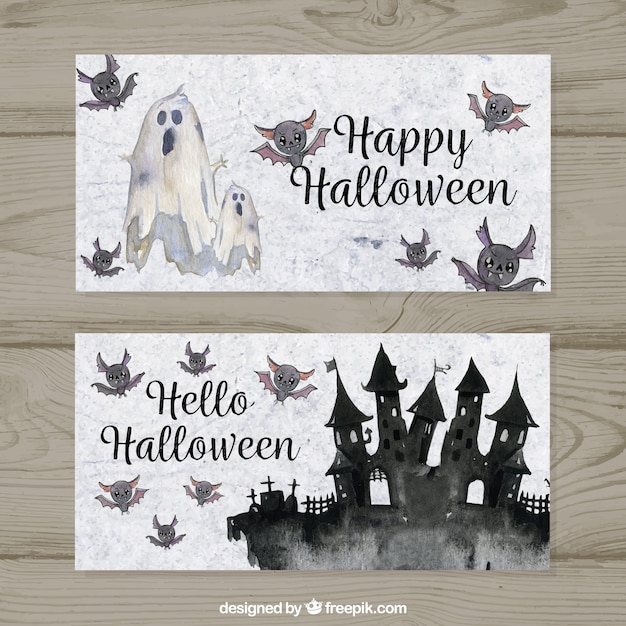 Bannières De Halloween Avec Style Aquarelle