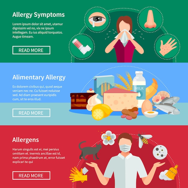 Vecteur gratuit bannières horizontales d'allergie