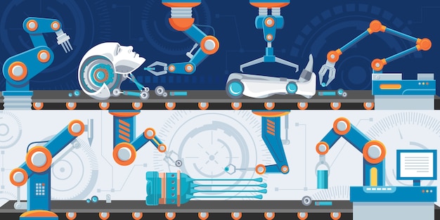 Vecteur gratuit bannières horizontales d'automatisation industrielle