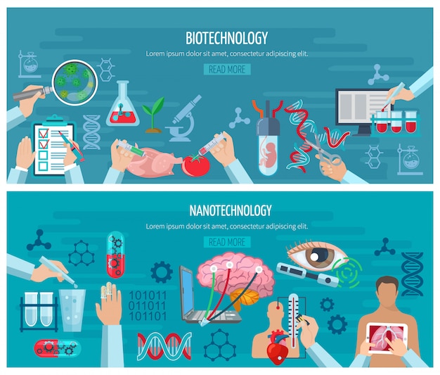 Bannières Horizontales En Biotechnologie Et En Nanotechnologie