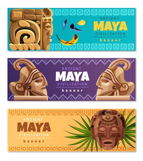 Vecteur gratuit bannières horizontales de la civilisation maya