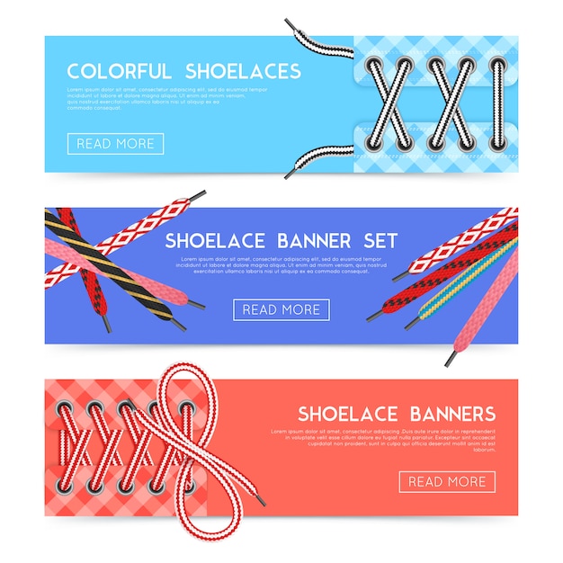 Vecteur gratuit bannières horizontales colorées sertie de divers lacets plat illustration vectorielle isolé