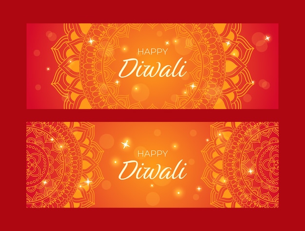 Bannières horizontales dégradées pour la célébration de diwali
