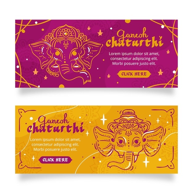 Vecteur gratuit bannières horizontales ganesh chaturthi