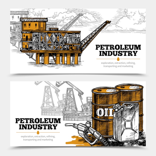 Vecteur gratuit bannières horizontales de l'industrie pétrolière