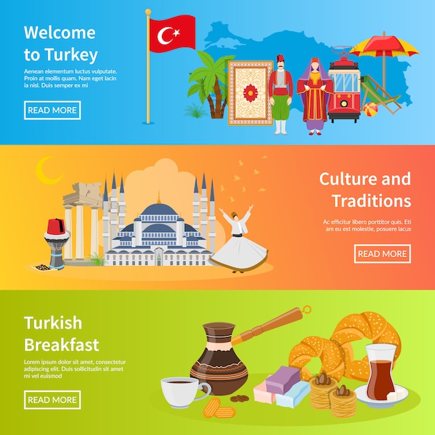 Vecteur gratuit bannières horizontales plates en turquie