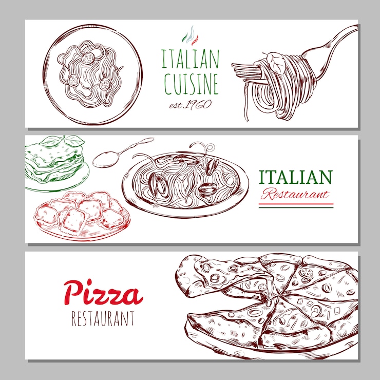 Vecteur gratuit bannières horizontales de restaurant italien