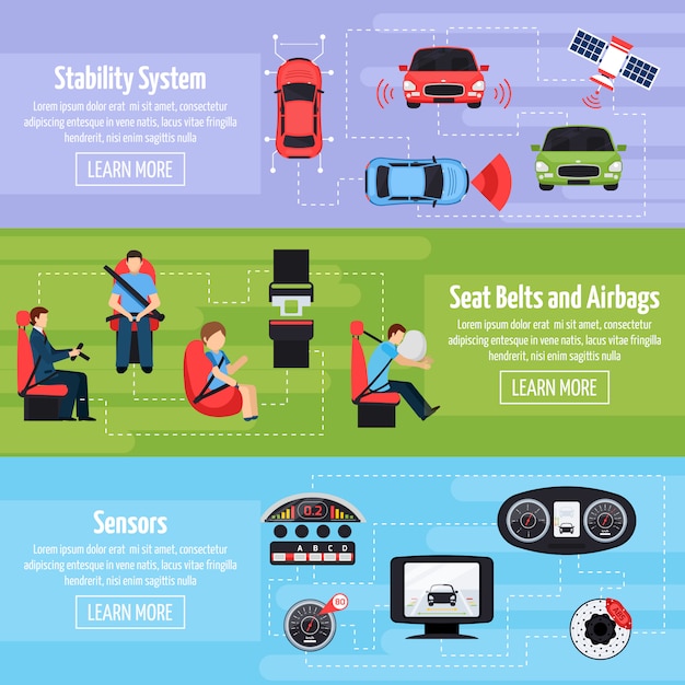 Vecteur gratuit bannières horizontales des systèmes de sécurité automobile