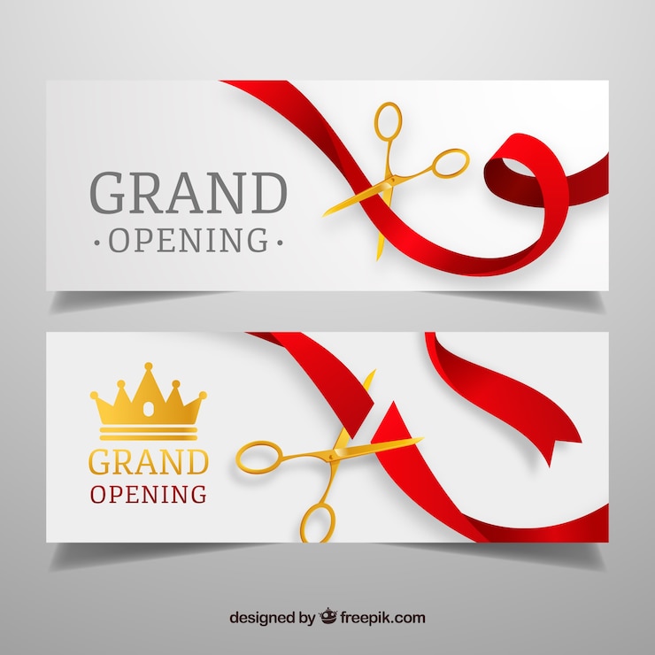 Vecteur gratuit bannières d&#39;inauguration réalistes