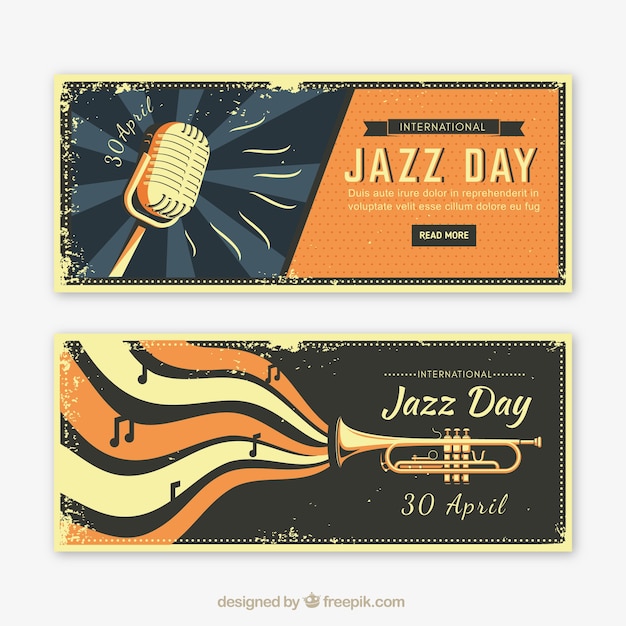 Vecteur gratuit bannières de jour de jazz en design rétro