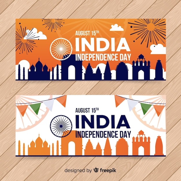 Vecteur gratuit bannières joyeuses fêtes de l'indépendance de l'inde