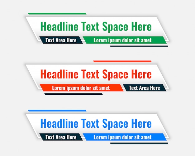 Vecteur gratuit bannières larges du tiers inférieur avec espace de texte