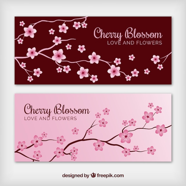 Vecteur gratuit bannières mignons avec des fleurs de cerisier