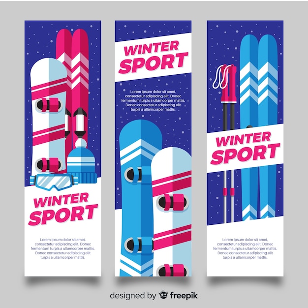 Vecteur gratuit bannières modernes de sports d'hiver