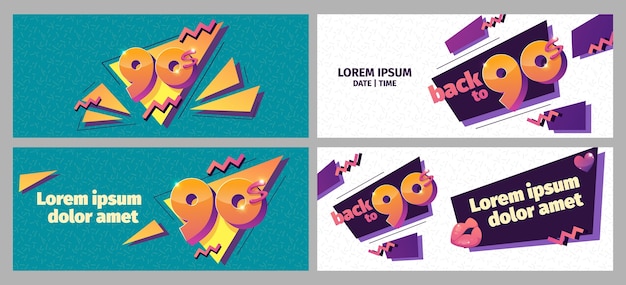 Vecteur gratuit bannières nostalgiques des années 90 au design plat