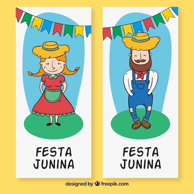 Bannières Des Personnages De Festa Junina