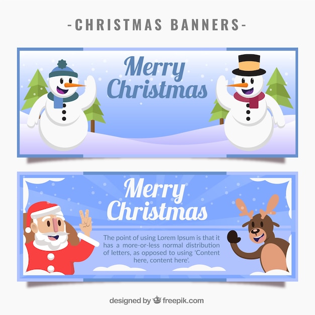 Vecteur gratuit bannières avec des personnages de noël belles