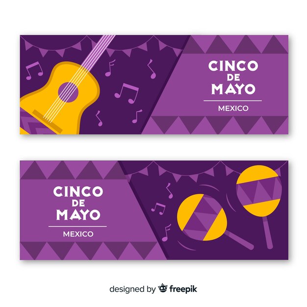 Vecteur gratuit bannières plates en cinco de mayo