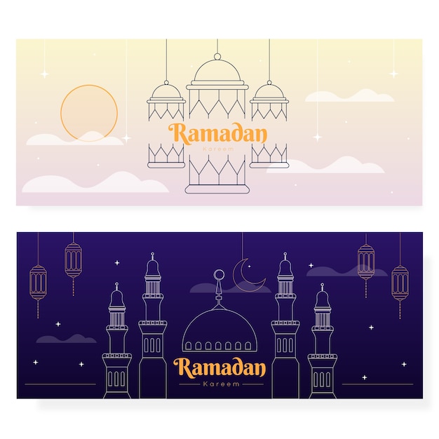 Bannières De Ramadan Design Plat Illustrées