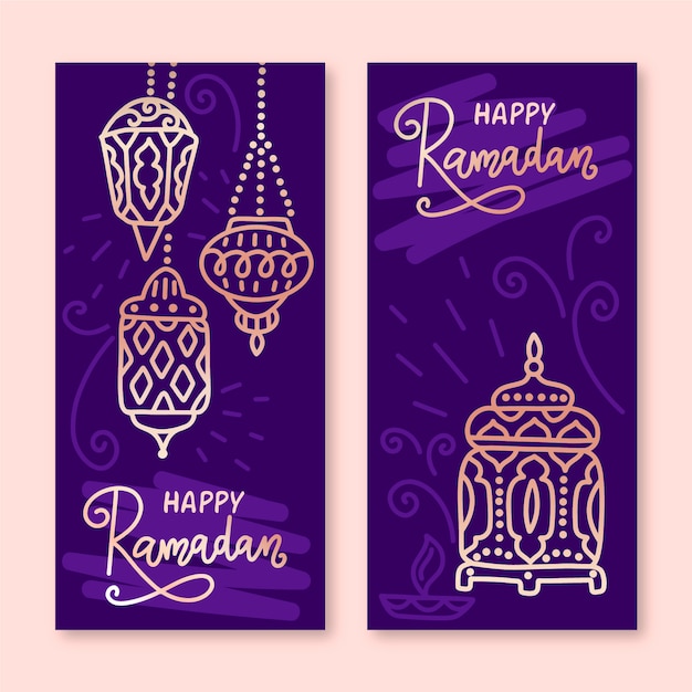 Bannières De Ramadan Dessinés à La Main