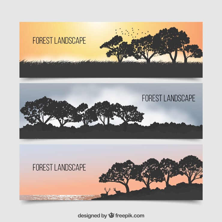 Vecteur gratuit bannières avec des silhouettes de paysage