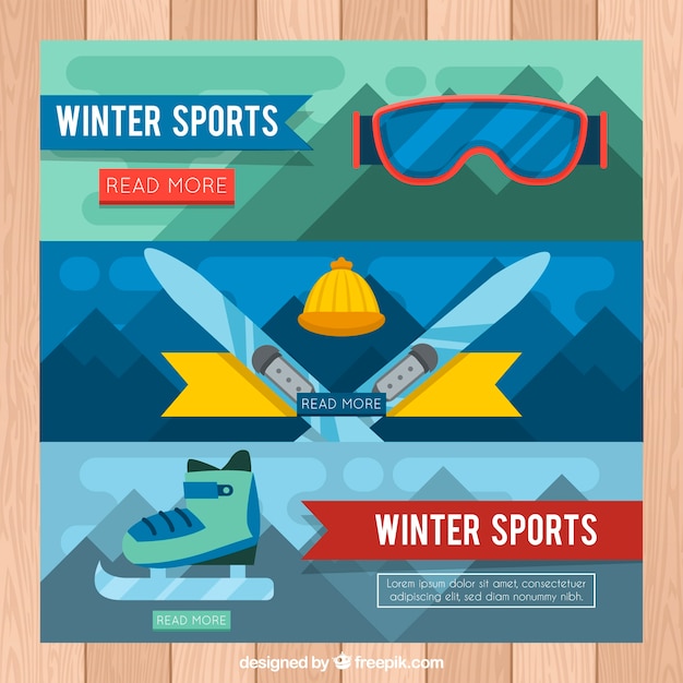 Bannières De Sport D'hiver Dans Un Style Plat