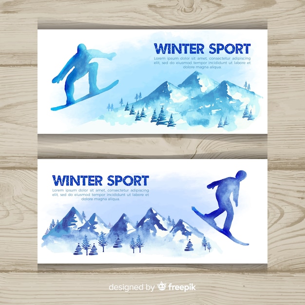 Vecteur gratuit bannières de sports d'hiver aquarelle belle