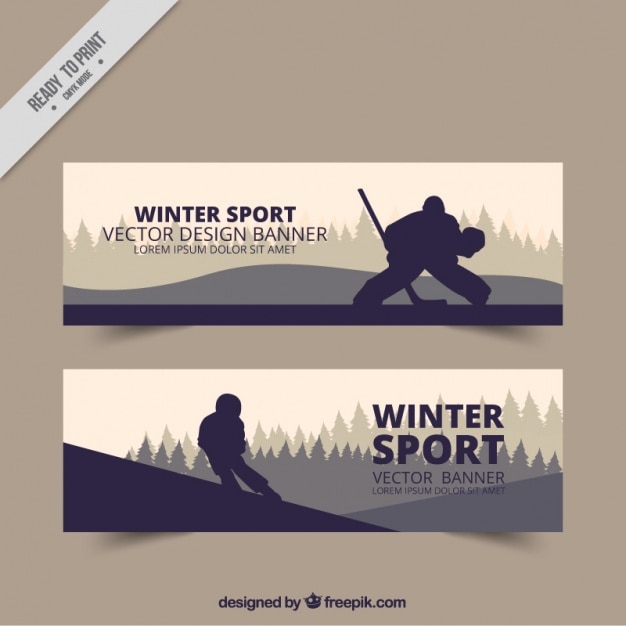 Bannières De Sports D'hiver Avec Des Silhouettes