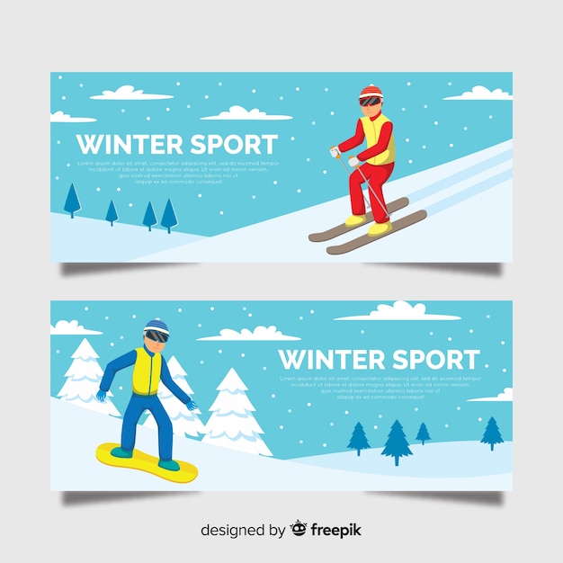 Vecteur gratuit bannières de sports d'hiver