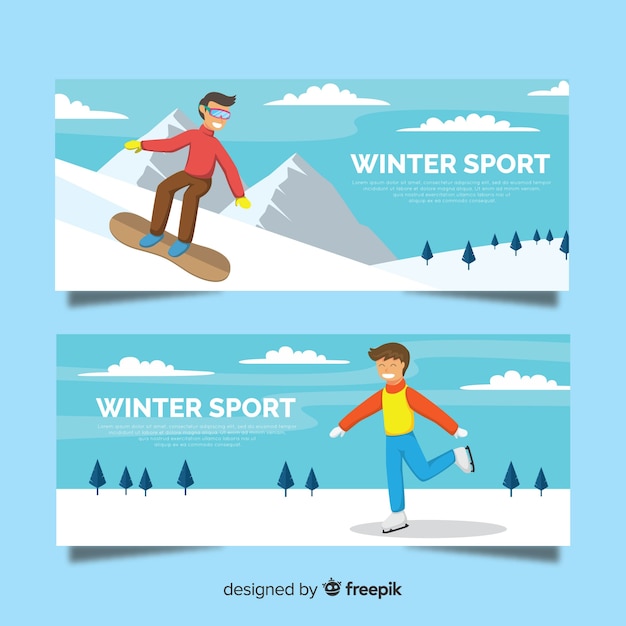 Vecteur gratuit bannières de sports d'hiver