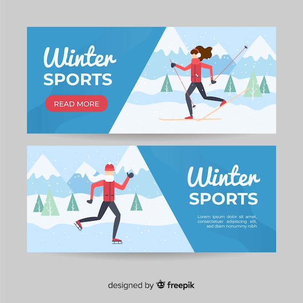 Vecteur gratuit bannières de sports d'hiver