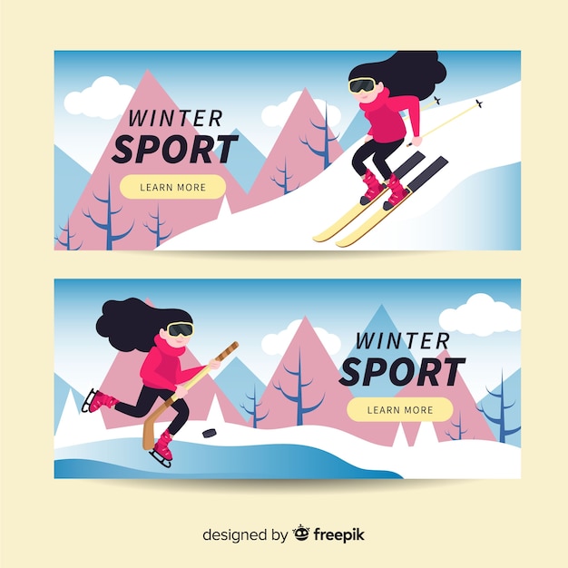 Vecteur gratuit bannières de sports d'hiver