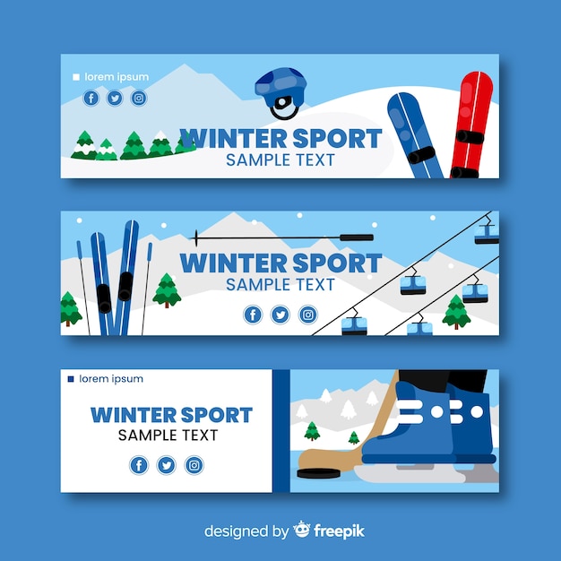 Vecteur gratuit bannières de sports d'hiver