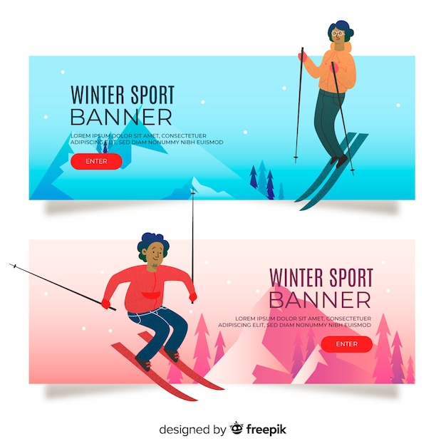 Vecteur gratuit bannières de sports d'hiver