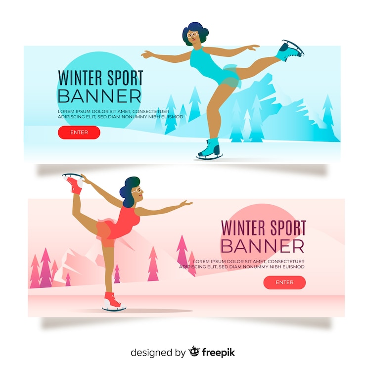 Vecteur gratuit bannières de sports d&#39;hiver