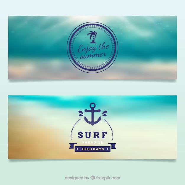 bannières de Surf Beach avec paysage flou