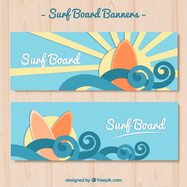 Bannières Surfboards Avec Des Vagues D'ornement
