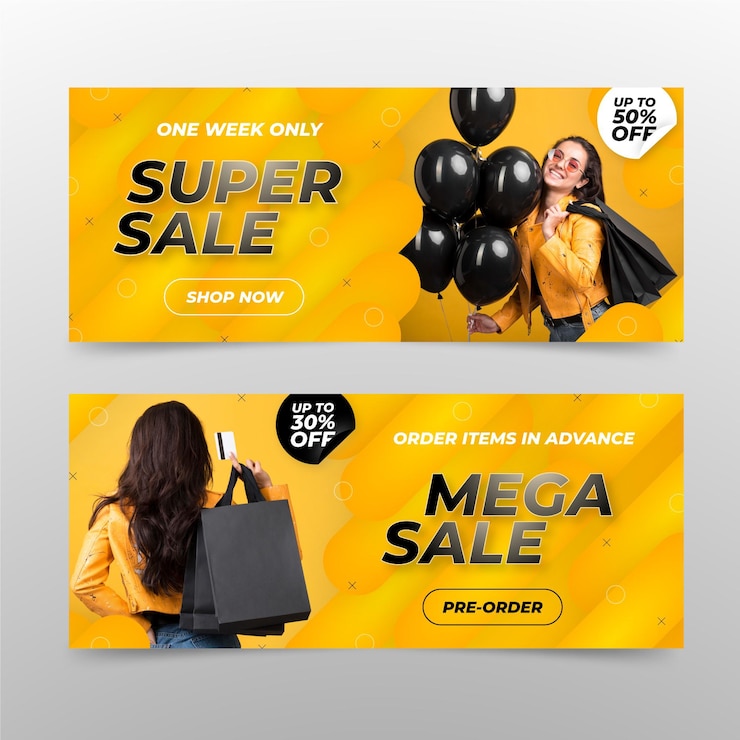 Vecteur gratuit bannières de vente dégradé sertie de photo