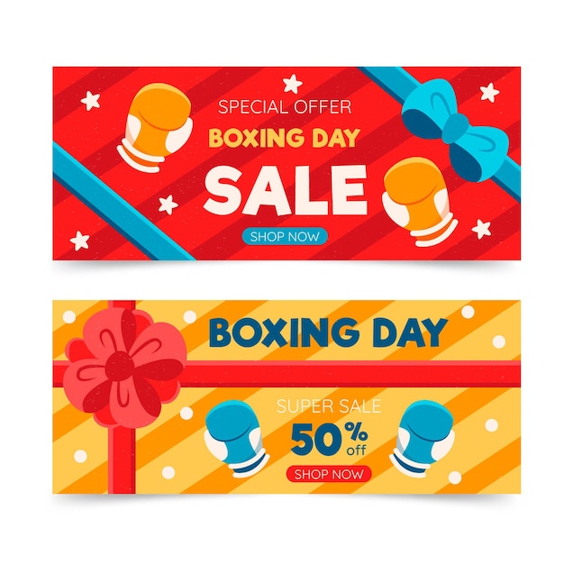 Bannières De Vente De Jour De Boxe Dessinés à La Main