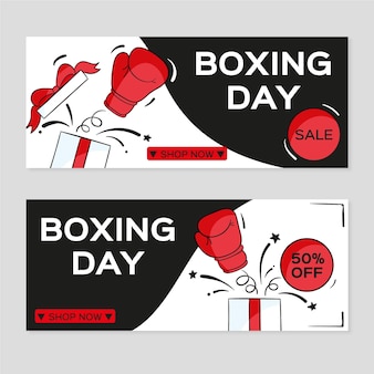 Bannières de vente de jour de boxe dessinés à la main