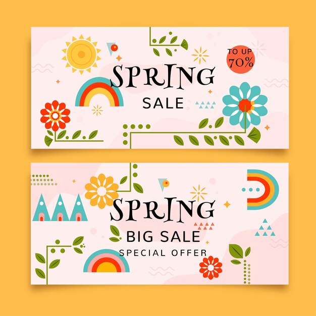 Bannières de vente de printemps avec des arcs-en-ciel