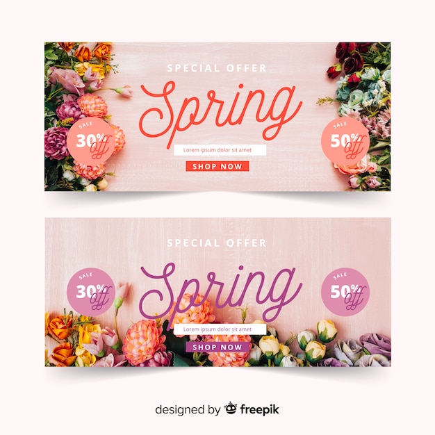 Vecteur gratuit bannières de vente de printemps avec photo