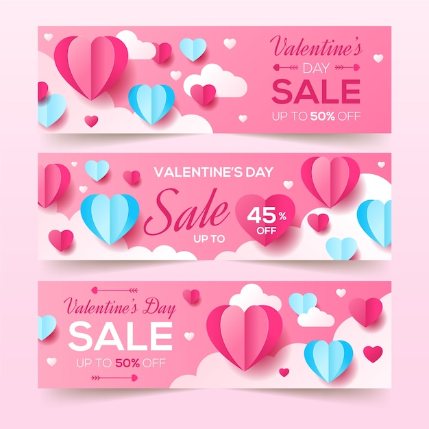 Bannières De Vente Saint Valentin Au Design Plat