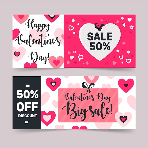 Bannières De Vente Saint Valentin Design Plat