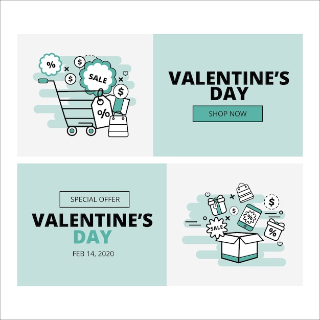 Bannières De Vente Saint Valentin Design Plat