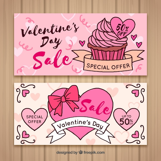 Bannières De Vente Saint-valentin Dessinés à La Main