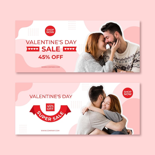 Bannières de vente de la Saint-Valentin avec photo